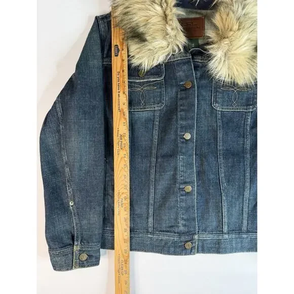 Ralph Lauren Denim Jean Jacket Size Medium Detachable Faux Fur Collar - Picture 2 of 5
